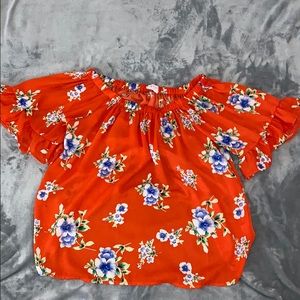 sienna sky red floral off the shoulder top